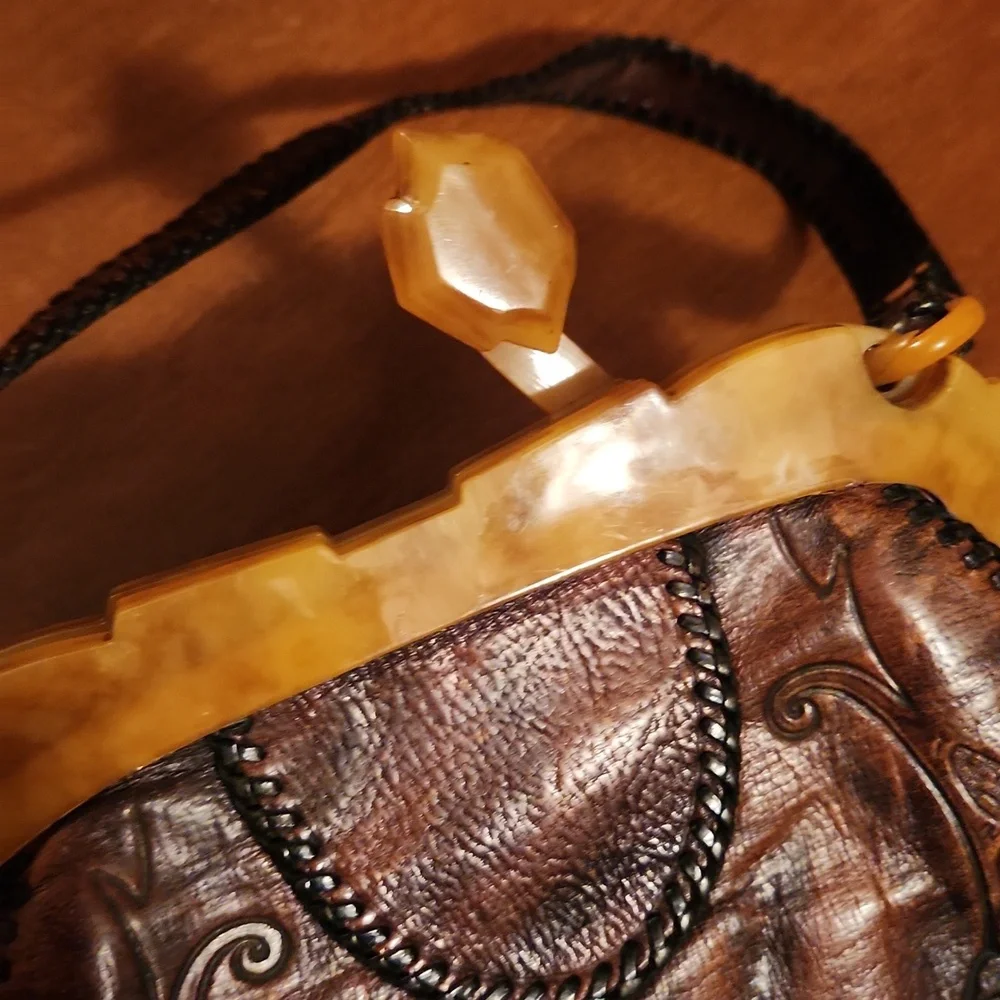 Vintage 1920s Elegant Brown Leather Handbag - Picture 7 of 12